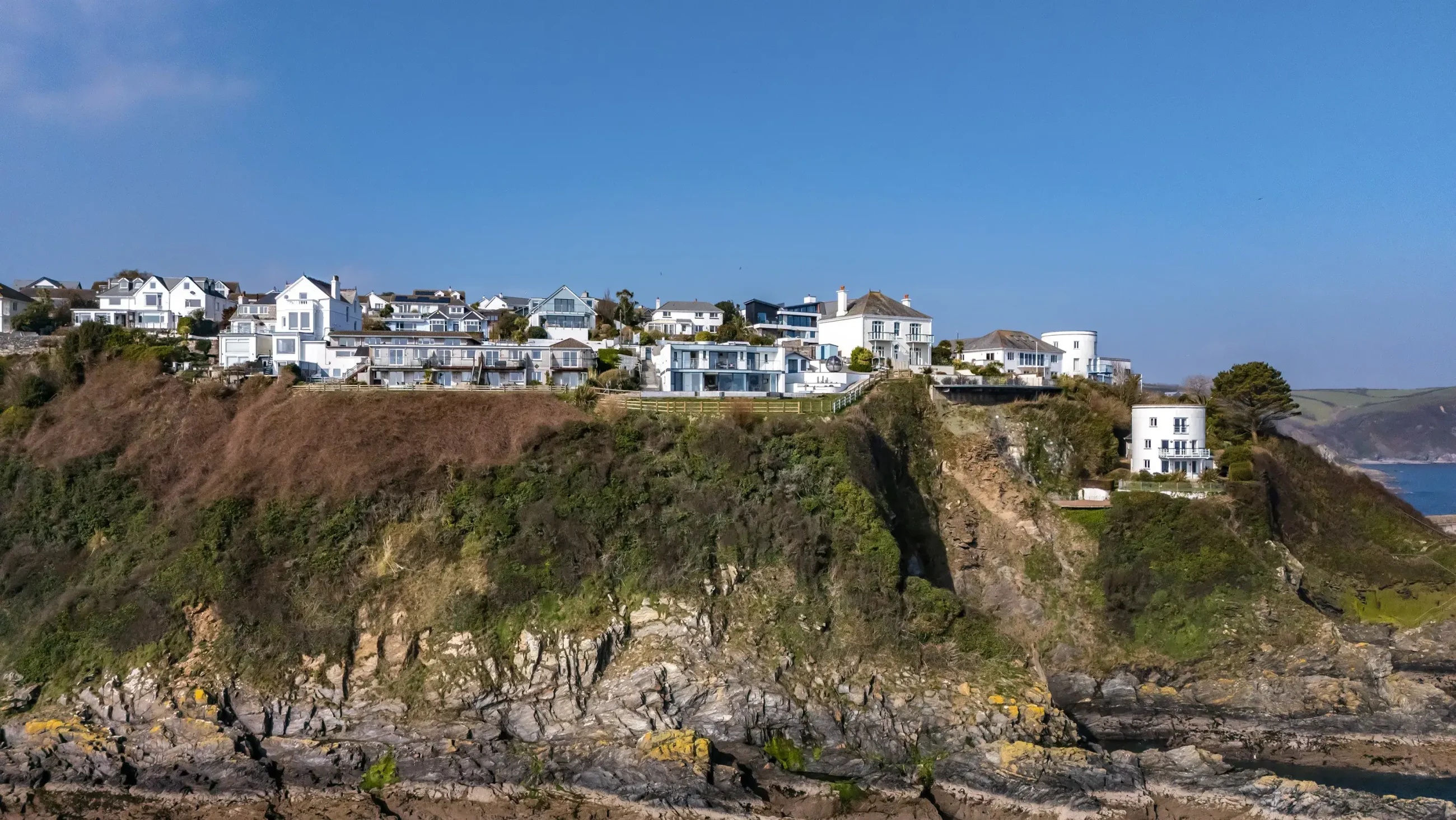 Drone photograph taken of a luxury cliff top home in Cornwall