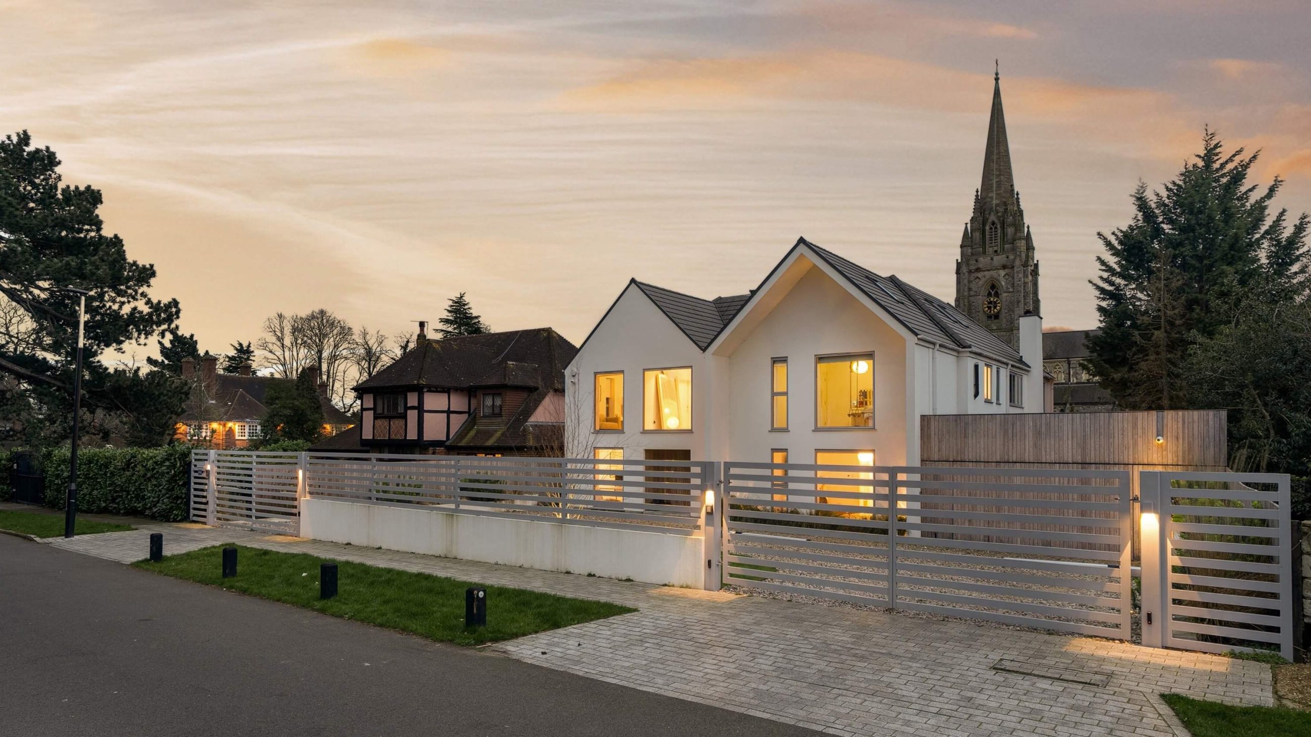 Twilight shot of architect designed house Greater London