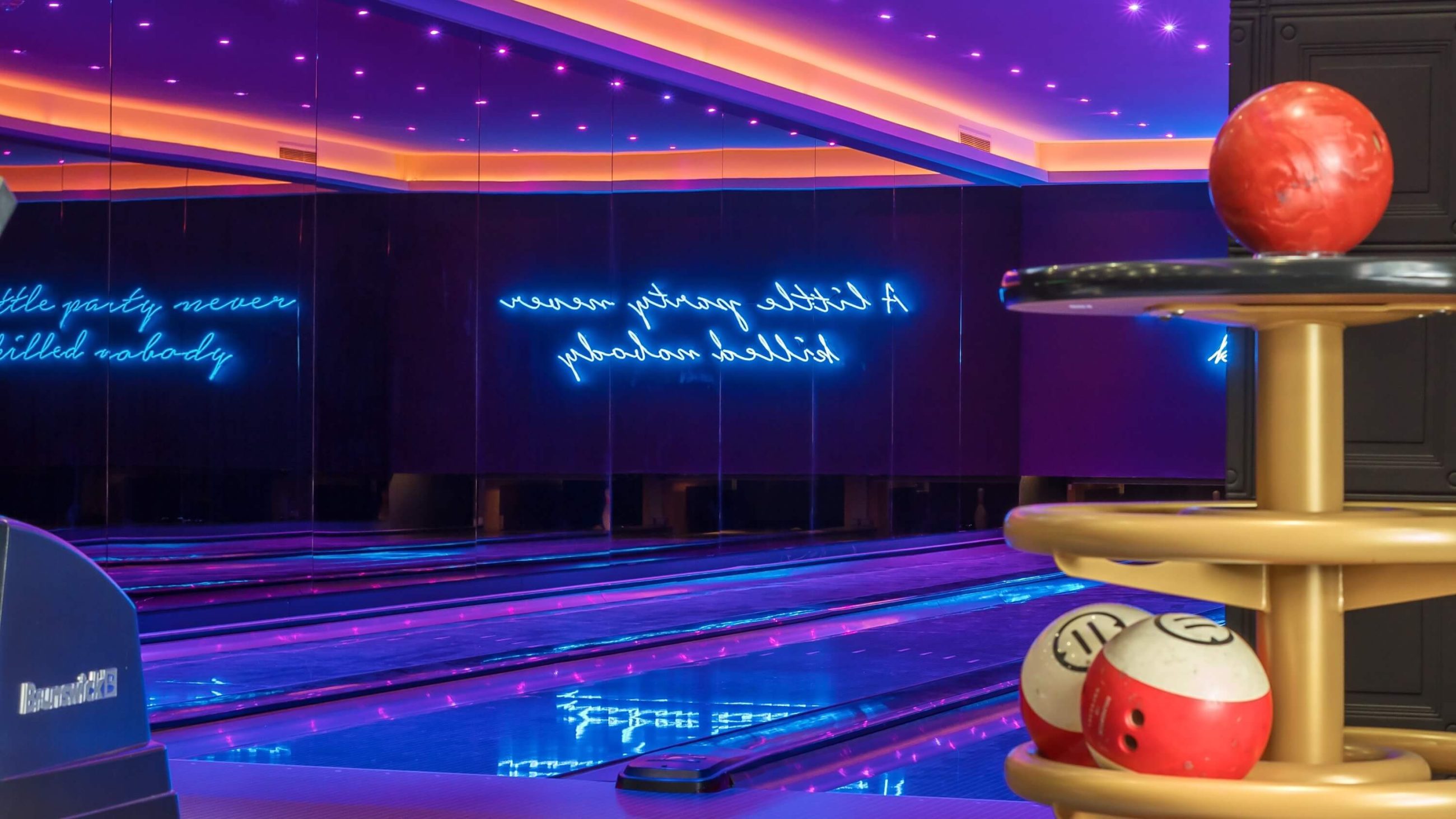Creative photograph of a bowling alley in hampshire country home