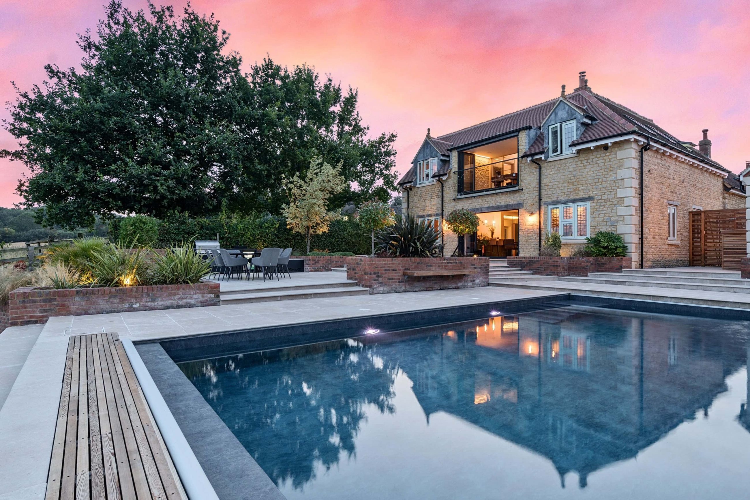 Twilight property photography of Northamptonshire cottage