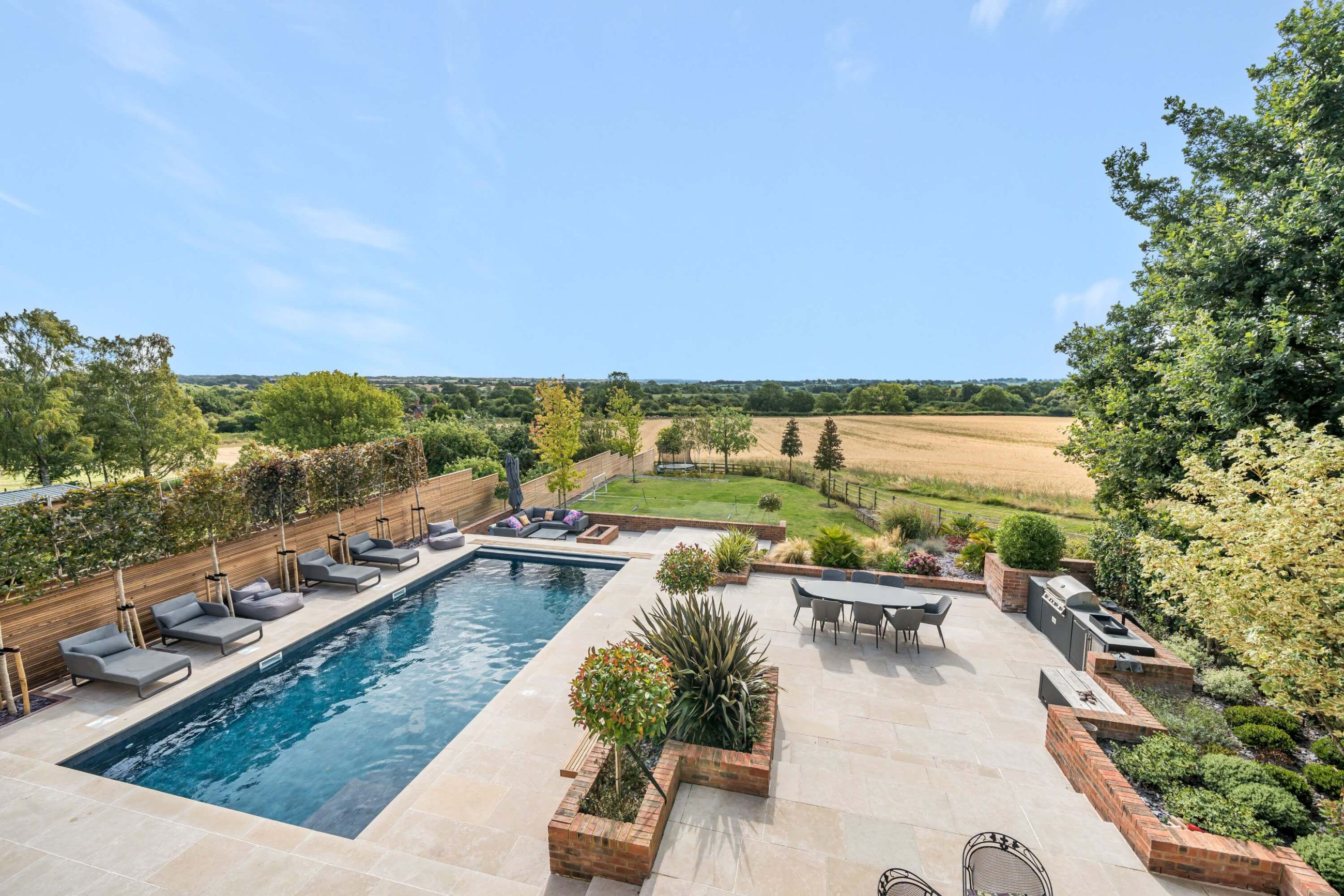 External property photography of country home with pool