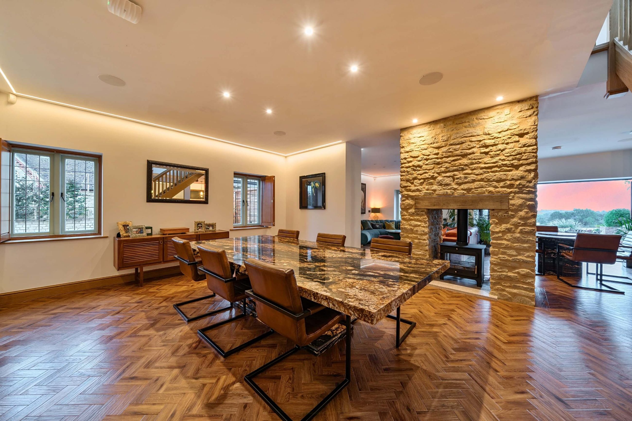 Twilight photography internal shot of dining and living room